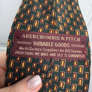 Abercrombie & Fitch Silk Tie Mens Green Yellow Brown Geometric Necktie USA VTG